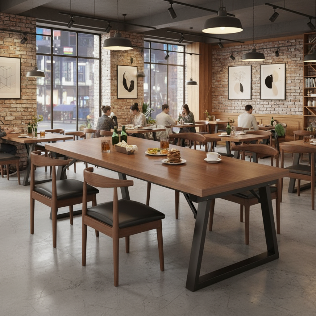 餐桌餐饮商用去客厅化家用大板桌子长方形一桌四椅组合快餐店桌子