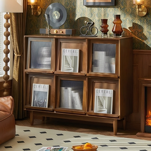 纯实木芯书柜矮柜中古落地模块组合柜展示柜客厅格子柜储物柜斗柜