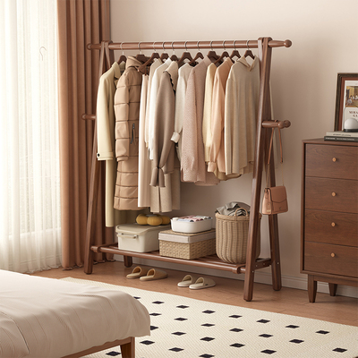 实木衣帽架落地卧室家用2025新款挂衣服架子客厅可折叠衣架置物架