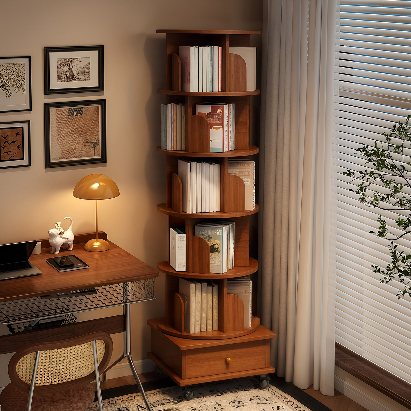 旋转书架落地置物架家用客厅书柜