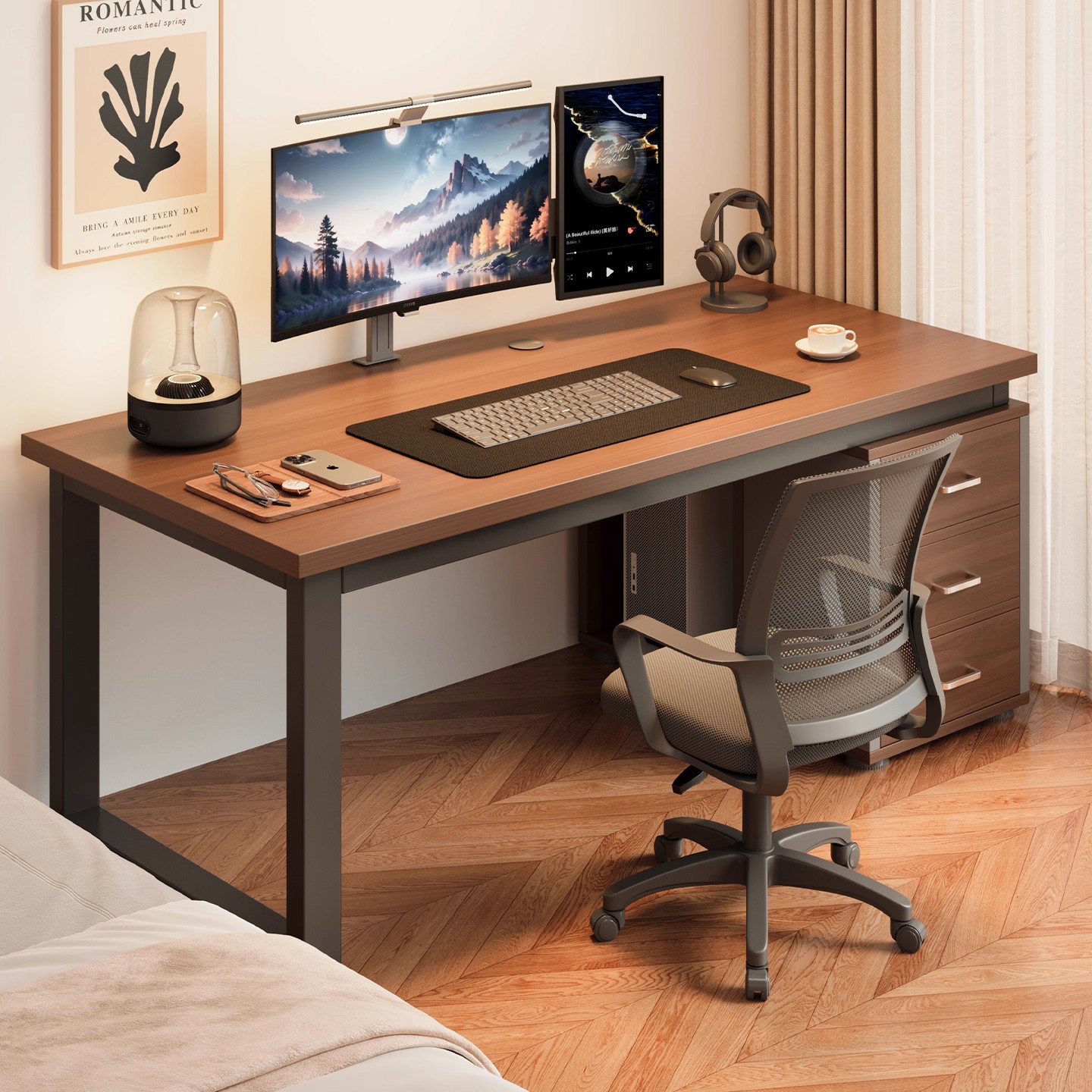 电脑桌台式家用书桌学生学习写字桌简易工作台卧室带抽屉办公桌子