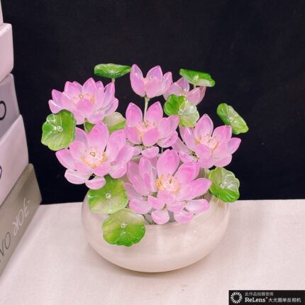 高档琉璃手工荷花】仿真花佛堂供佛莲花新中式客厅摆设件假花盆栽