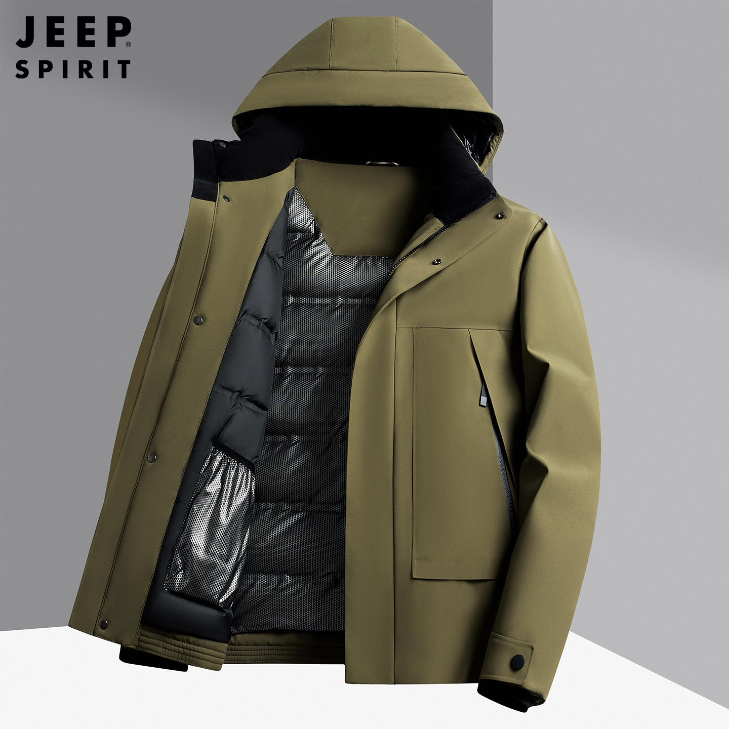 jeepspirit加厚防风羽绒服男纯色