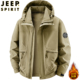 吉普JEEP2025秋冬季 保暖外套休闲上衣潮 连帽加绒夹克工装 新款 男士