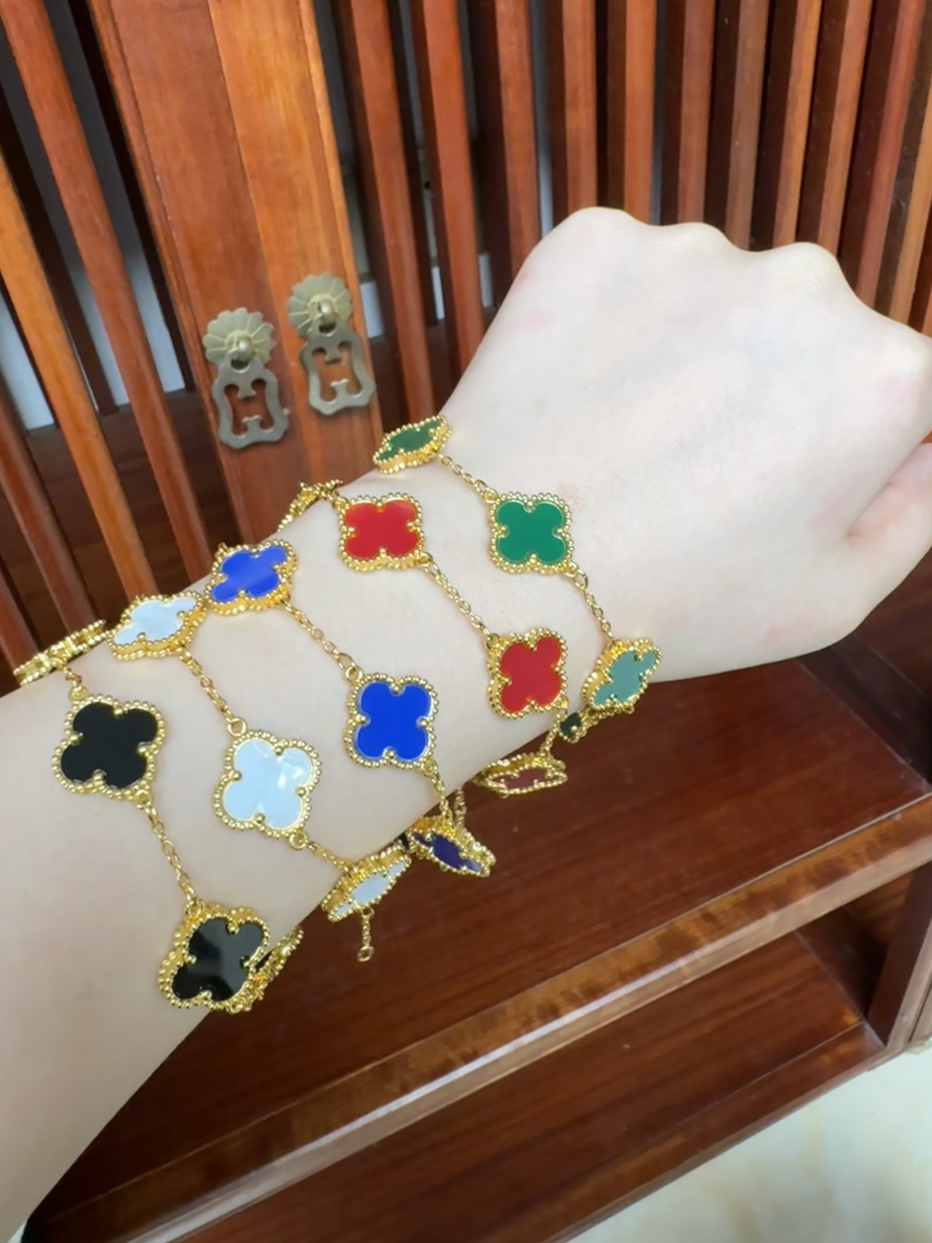 越南沙金卡家四叶草手链女幸运草吊坠手串永不掉色可水洗精致手圈