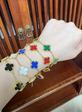 越南沙金卡家四叶草手链女幸运草吊坠手串永不掉色可水洗精致手圈