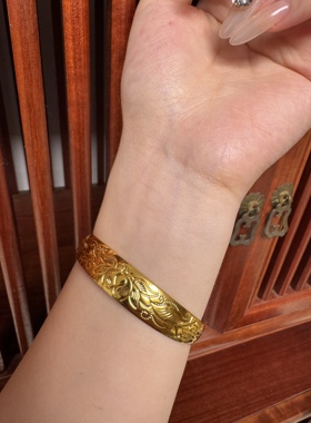 越南沙金心经手镯女古法传承实心镯子泥鳅背仿真黄金结婚首饰礼物