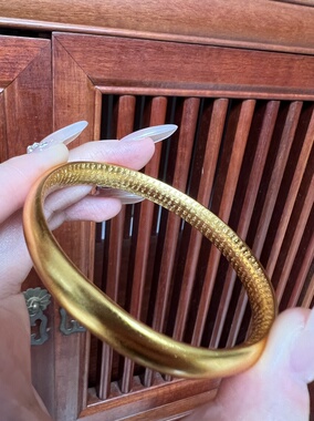 金店同款古法传承沙金心经泥鳅背素圈手镯女仿真实心镯子首饰结婚