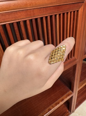 古法沙金工艺凤舞九天戒指新中式宫廷风渐变首饰点羽金凤凰女戒