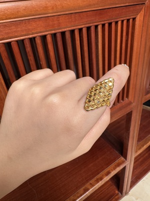 古法沙金工艺凤舞九天戒指新中式宫廷风渐变首饰点羽金凤凰女戒