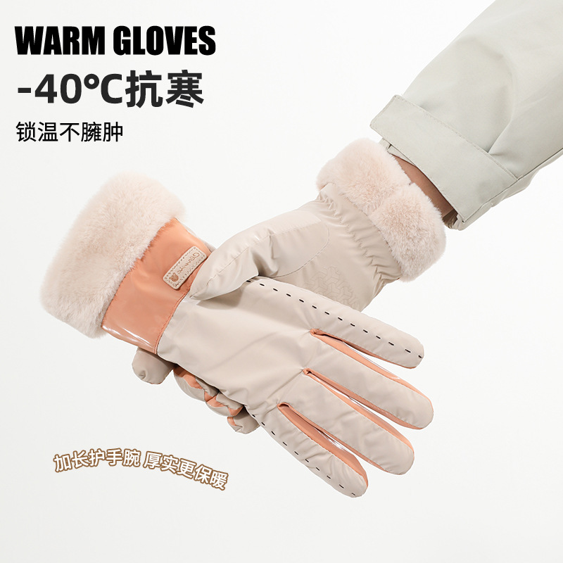 女士手套冬季新款加绒加厚保暖防寒防风防水户外骑行开车触屏手套