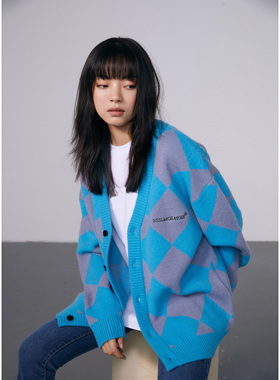 【NSSLAB】原创潮流菱形格针织外套宽松休闲长袖秋款针织毛衣开衫