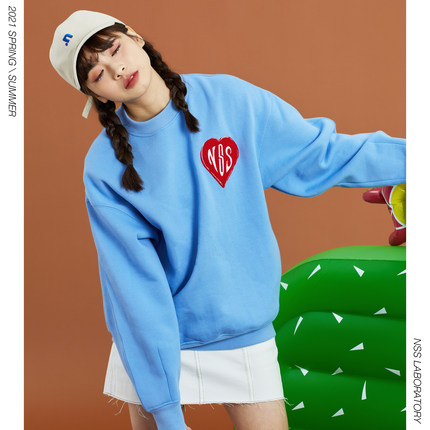 【赵露思同款】NSSLAB 21秋冬潮牌原创宽松休闲国潮蓝色爱心卫衣