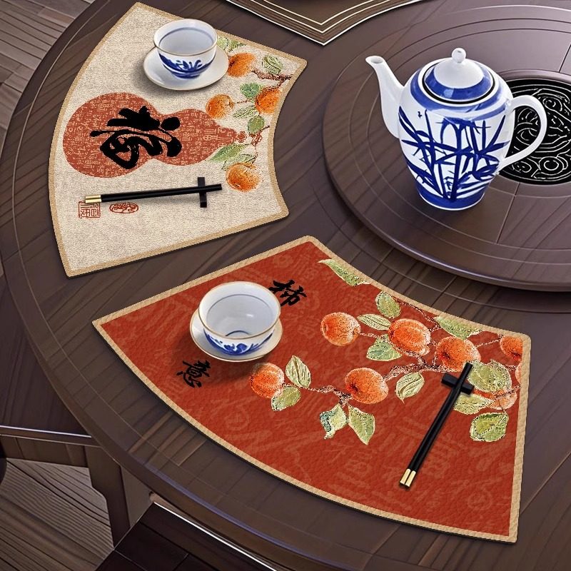 新中式圆桌扇形皮革餐垫高级感酒店餐厅保护垫防水防油隔热餐桌垫,居家布艺,餐垫,淘宝优惠券,粉丝福利购,淘宝优惠卷