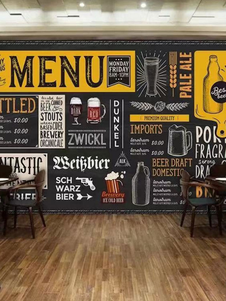 复古精酿啤酒屋背景墙纸文艺涂鸦清吧酒吧壁纸工业风音乐餐厅壁画