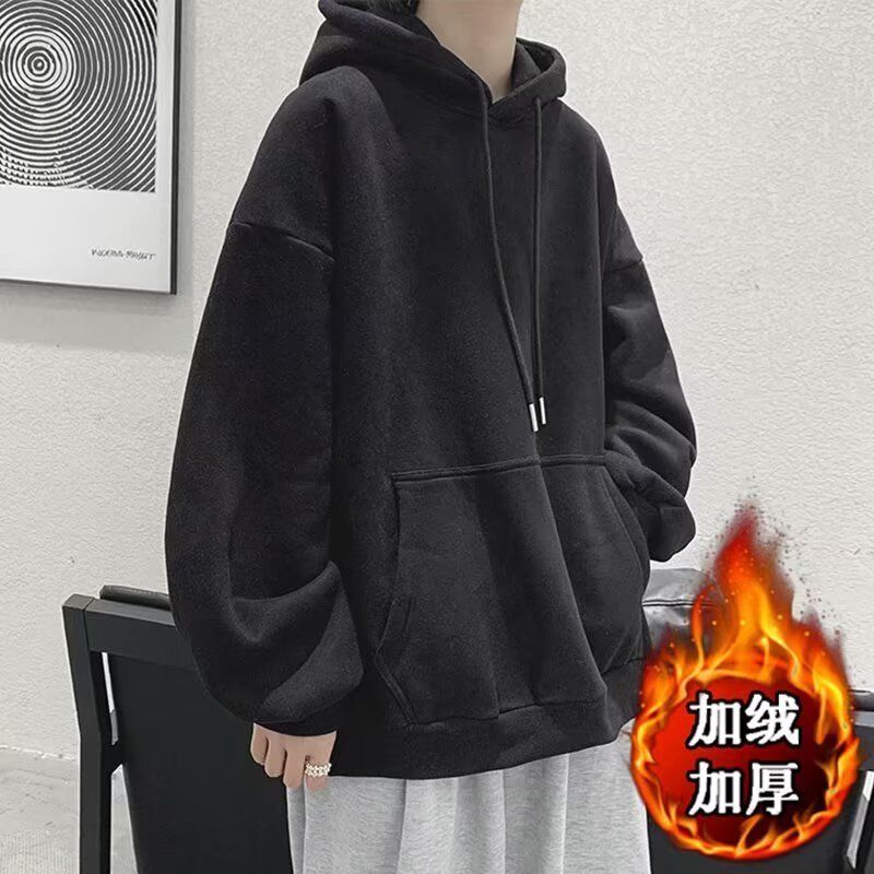 连帽卫衣男潮牌ins纯色上衣服春秋冬季帽衫情侣宽松纯黑薄款外套