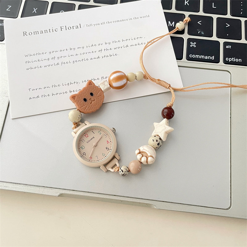 小猫咪奶茶色儿童手链表只看时间