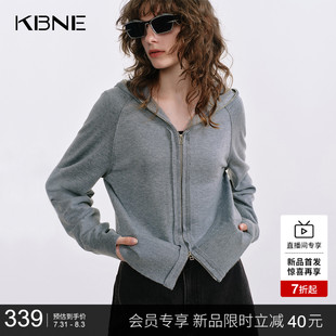 KBNE格雷系连帽全羊毛灰色针织开衫 拉链毛衣外套 女2025年秋季 新款