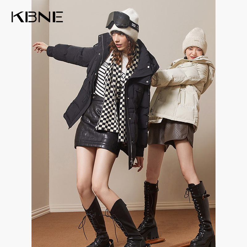 【商场同款】90鸭绒纯色羽绒服女kbne2023冬新款工装风甜酷羽绒衣