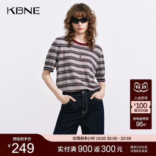 气质小衫 KBNE竹节纱条纹miu系打底针织衫 短袖 新款 上衣 女2025秋季