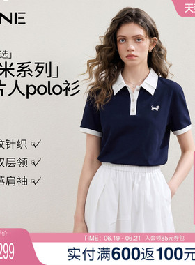 KBNE学院风双层领纸片人Polo衫女2026夏季新款短袖针织衫蓝色上衣