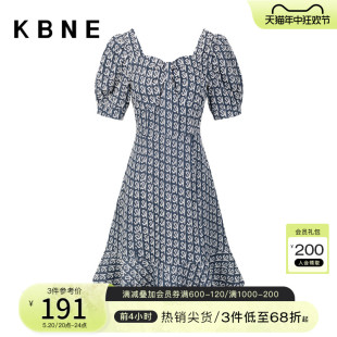 格子连衣裙女裙子夏季 港味复古收腰显瘦碎花裙 法式 kbne2023新款