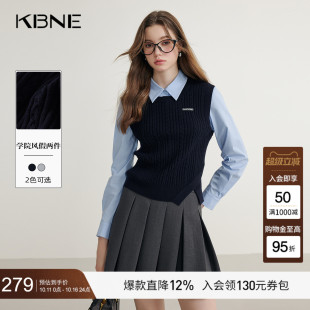 毛衫 小个子毛衣春秋新款 外穿上衣 女长袖 KBNE藏青叠穿假两件针织衫