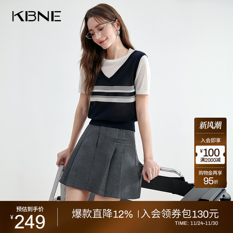 KBNE短袖针织衫假两件学院风2025夏季新款恤条纹小衫气质上衣女