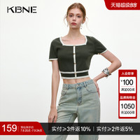 短袖針織衫女綠色法式方領(lǐng)羊毛上衣KBNE2025年夏季新款小個(gè)子上衣