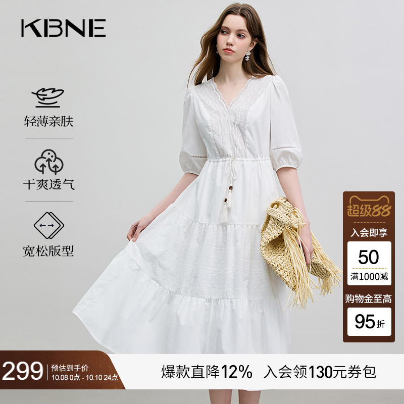 KBNE蕾丝连衣裙女装白色2025夏季新款小个子法式气质高级漂亮裙子