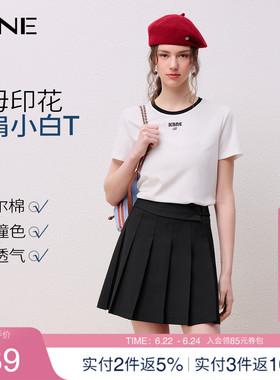 KBNE复古撞色学院风白色短袖t恤女2026夏季新款圆领百搭打底上衣