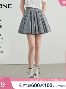 KBNE蓝色短裙女蓬蓬裙格纹半身裙2025夏季新款小个子气质格子半裙