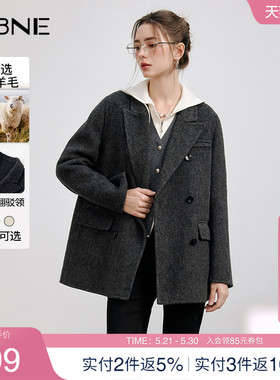 KBNE灰色毛呢外套羊毛呢子大衣2025新款气质慵懒小个子秋冬女装