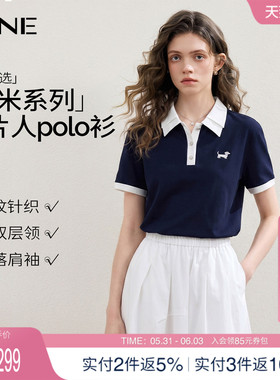 KBNE学院风双层领纸片人Polo衫女2026夏季新款短袖针织衫蓝色上衣
