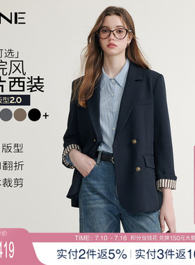 KBNE藏青色休闲西装外套女装2026春季新款长袖西服小个子上衣气质