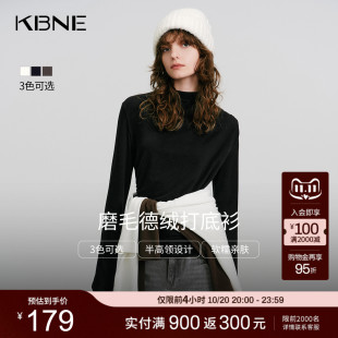 新款 女2025冬季 针织上衣 打底衫 KBNE黑色高级感磨毛德绒半高领长袖