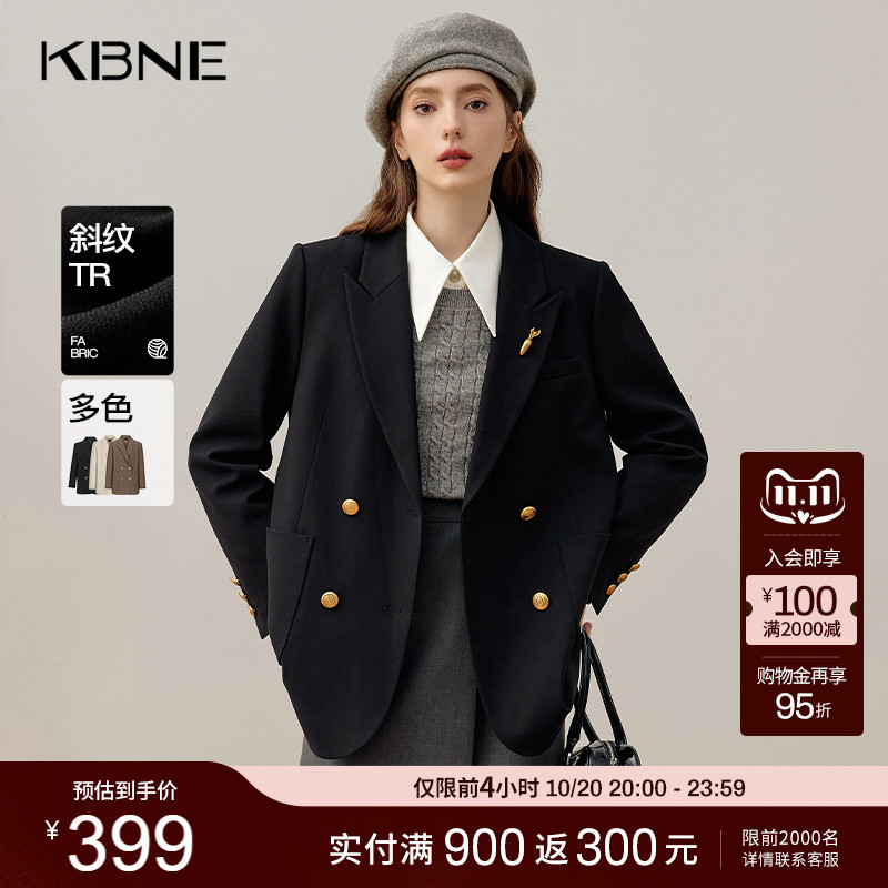 KBNE黑色长袖短外套2025秋冬新款气质西服修身复古西装夹克上衣女