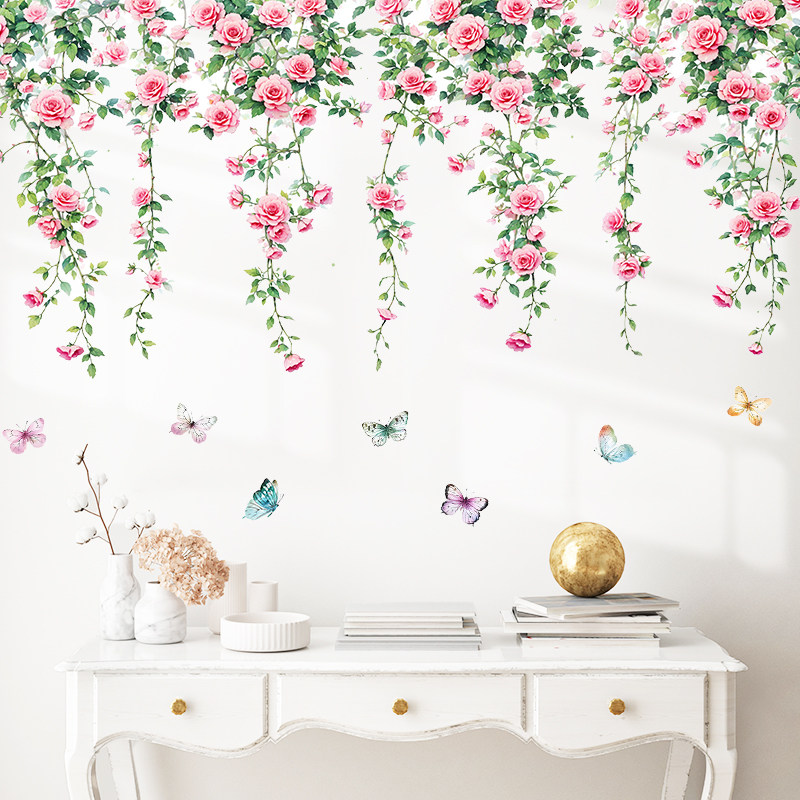 创意玫瑰花藤贴纸卧室装饰房间布置墙壁纸温馨踢脚线自粘防水贴画,家居饰品,软装墙贴,淘宝优惠券,粉丝福利购,淘宝优惠卷