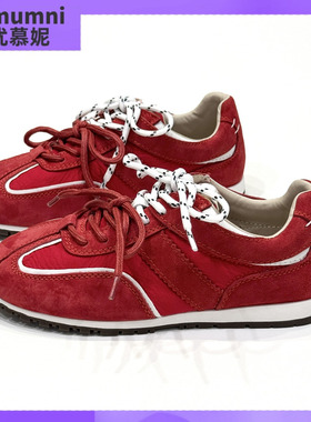umumni优慕妮秋季真皮休闲运动红色板鞋跑步慢跑软底阿甘德训鞋女