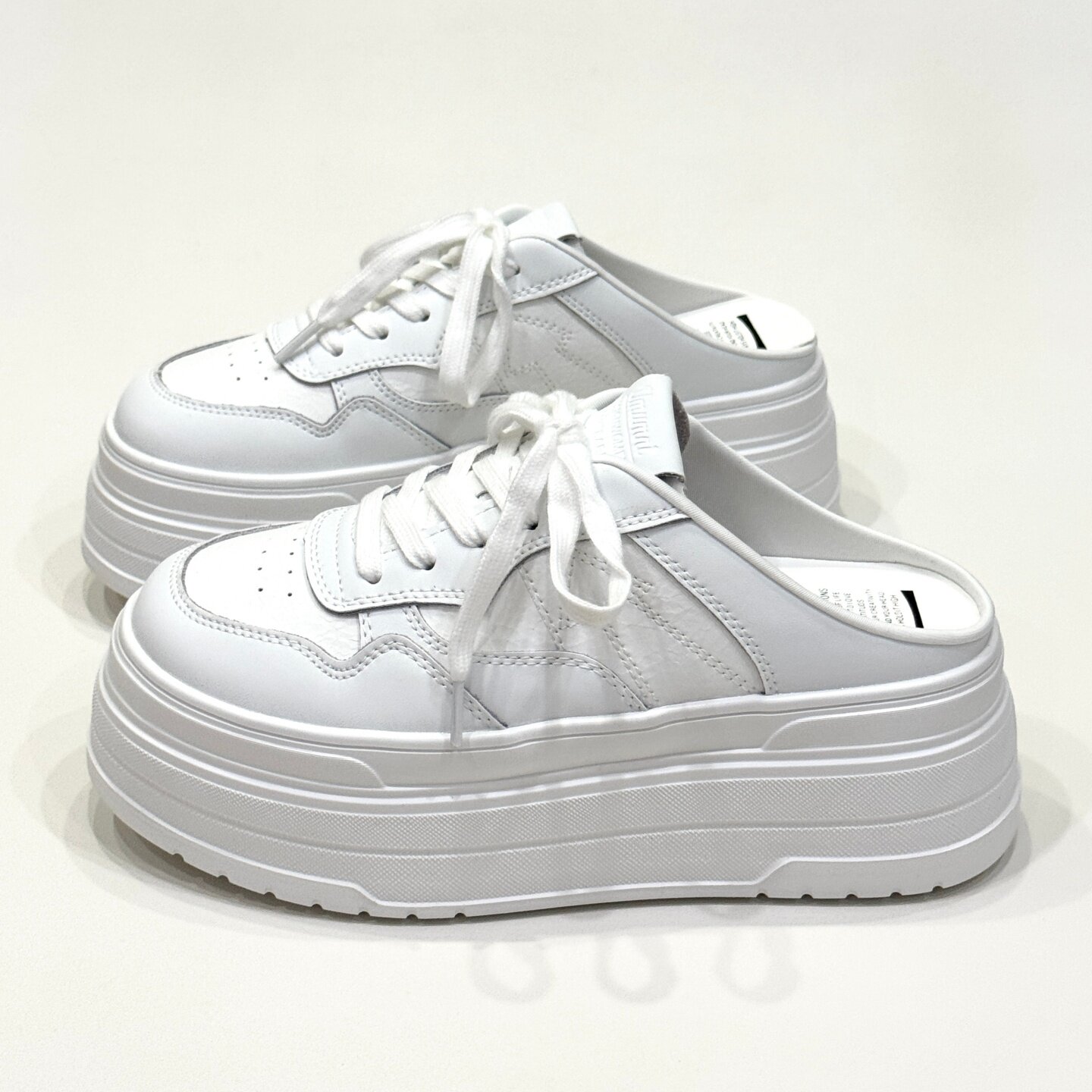 真皮休闲轻便厚底一脚蹬包头半拖鞋女无后跟小个子增高松糕小白鞋