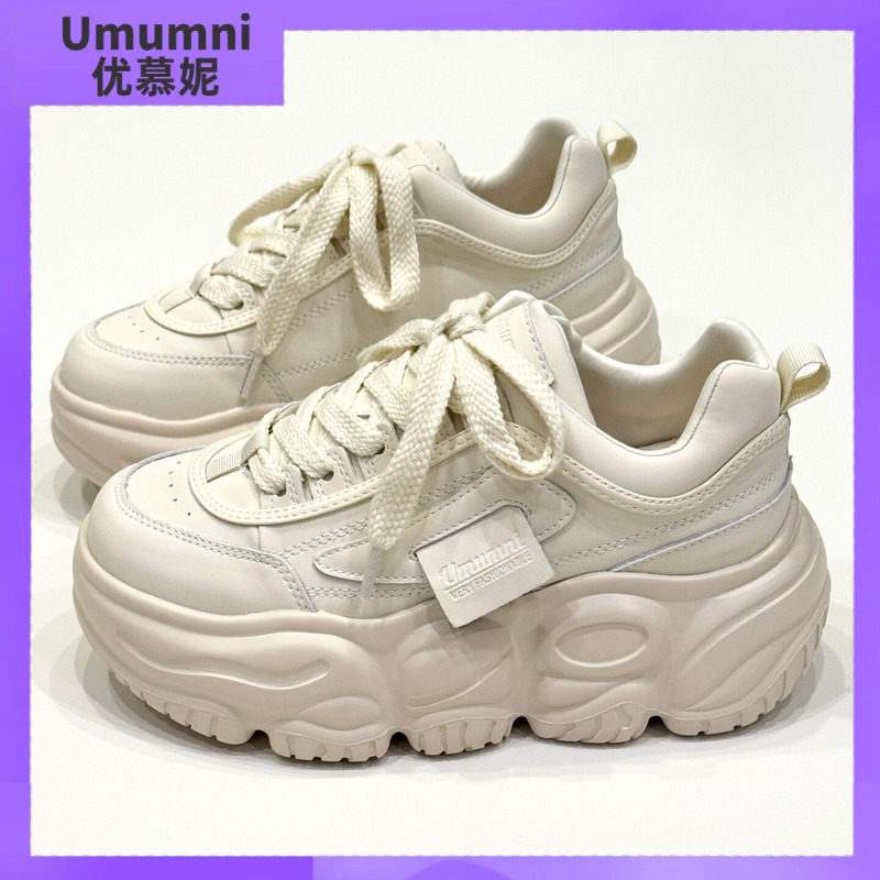优慕妮休闲运动配阔腿裤增高松糕面包百搭德训厚底小白鞋板鞋女款