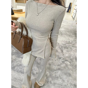 上衣微喇裤 磨毛修身 两件套 女慵懒风时尚 韩系搭配一整套2025冬装