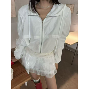 2026韩版新款简约连帽抽绳薄款防晒开衫外套宽松上衣夏季女