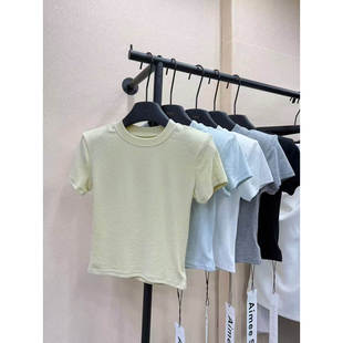 韩国东大门2026早春新品女装圆领落肩修身短袖T恤 女潮