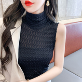 黑色气质弹力蕾丝打底衫 高领无袖 薄款 新款 内搭上衣 背心女2023秋季
