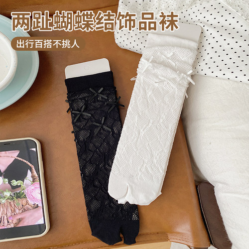 夏季薄款蝴蝶结网眼中筒堆堆袜LO
