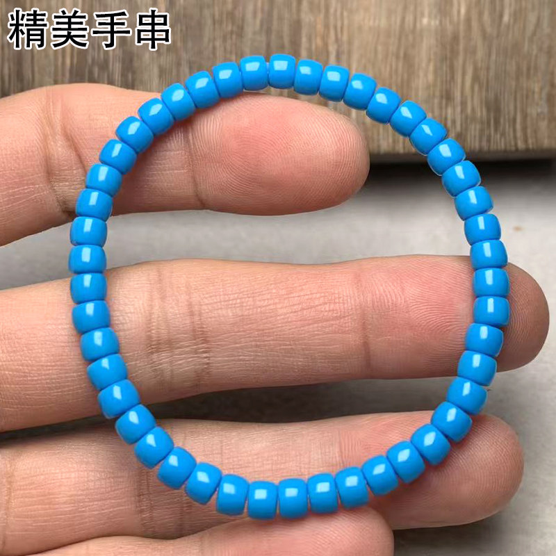 天然绿松石手串单圈老型珠女生手链串5mm蓝色暴力蓝松石饰品串