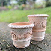 复古红陶盆欧式 粗陶花盆手工红陶盆园艺杂货花园摆件大号陶盆