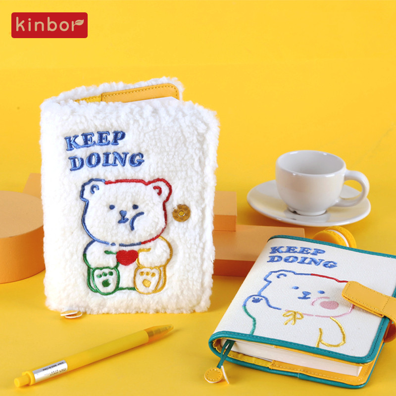 kinbor啪啪熊A6毛绒手帐本集章本女生可爱记录本A5笔记本子一日一页日记本创意潮流小本子高颜值手账本书衣