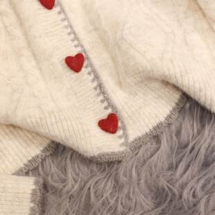 初中生女春装学生少女娃娃领爱心扣针织开衫短款毛衣上衣外套15岁